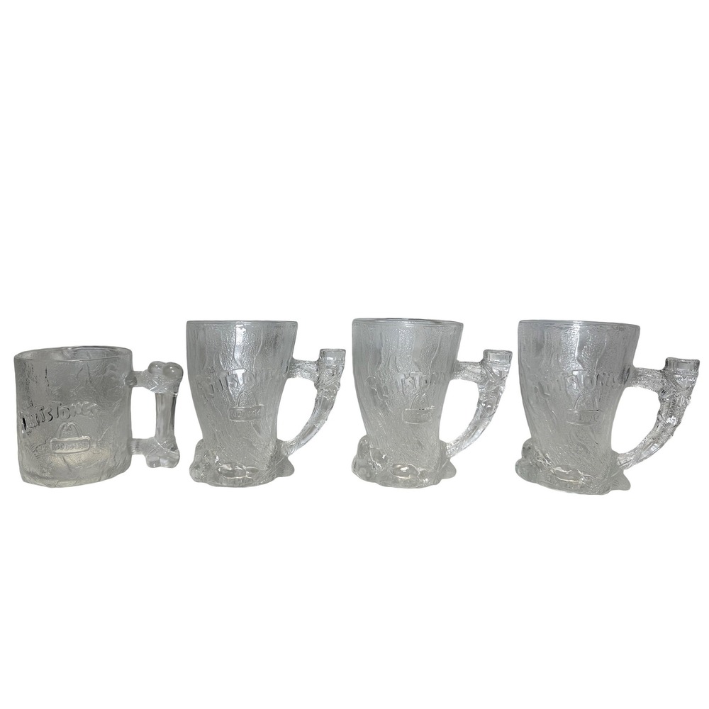 1993 Flintstones Glass‎ Mugs Set of 4 McDonalds Collector Cups RocDonalds